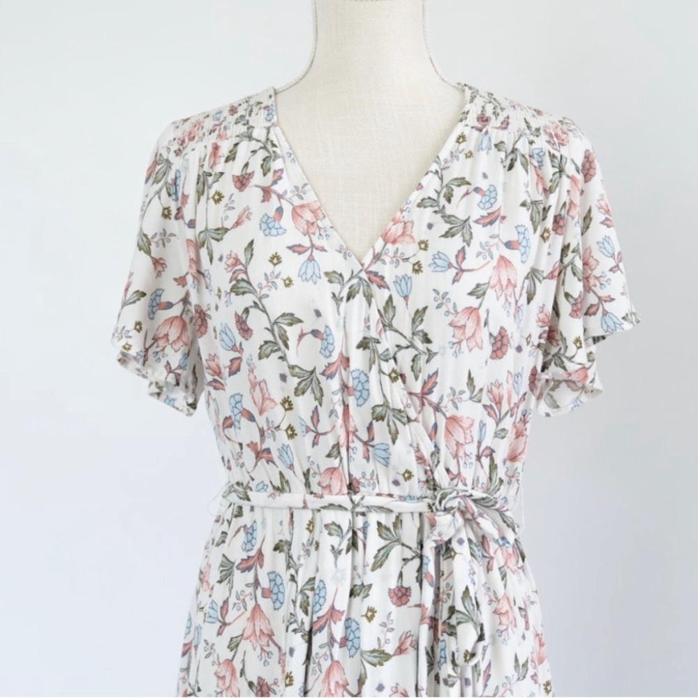 Knox Rose Womens Boho Floral Cream Pink Flutter Sleeve Maxi Dress